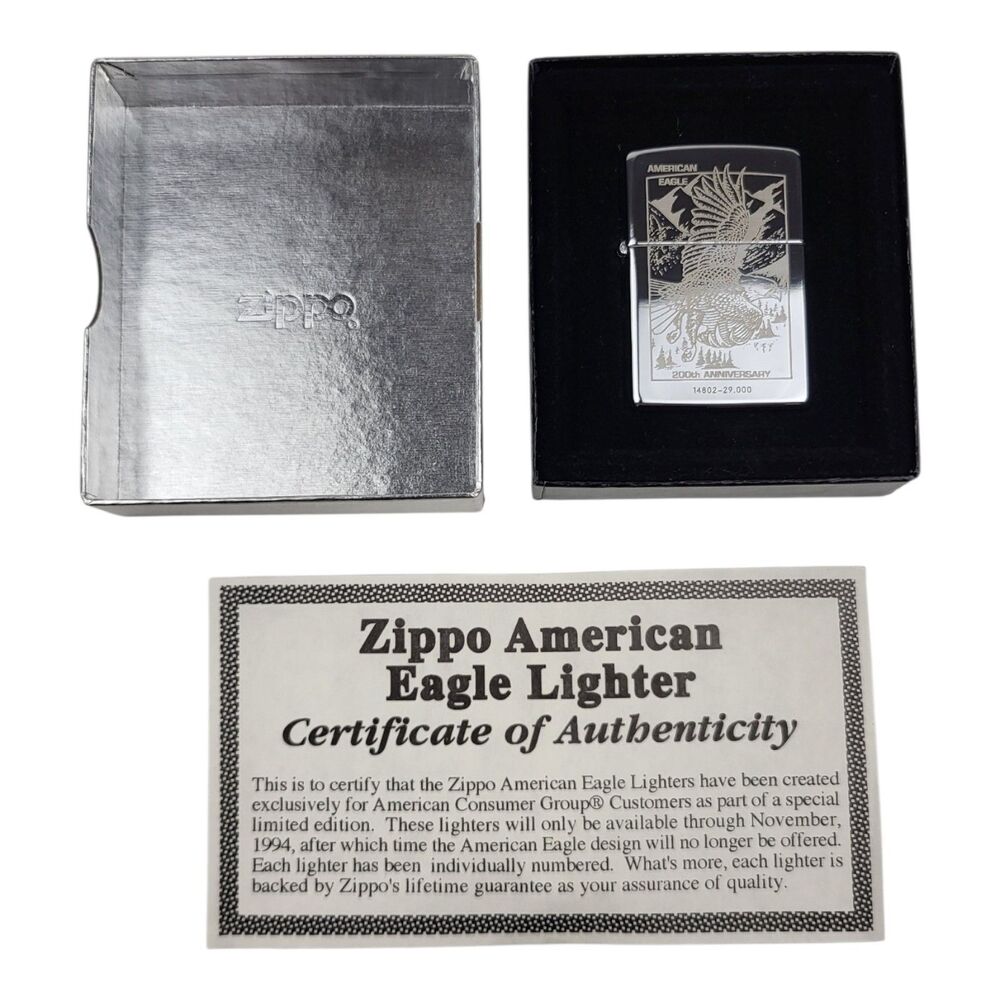 1993 200th Anniversary American Eagle Zippo New Unused Unfired W/COA IX
